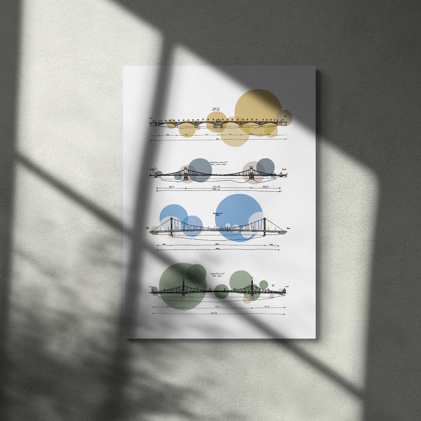Budapest hídjai színes grafika