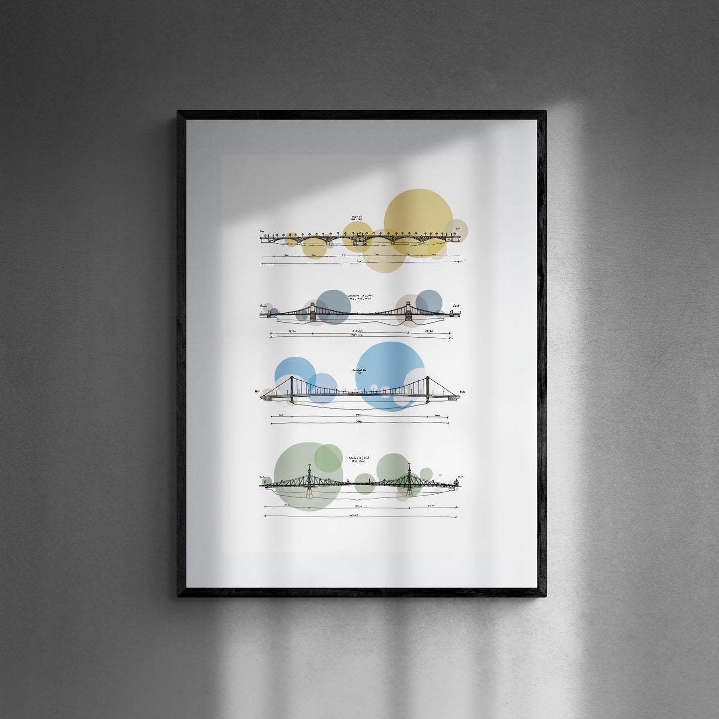 Budapest hídjai színes grafika