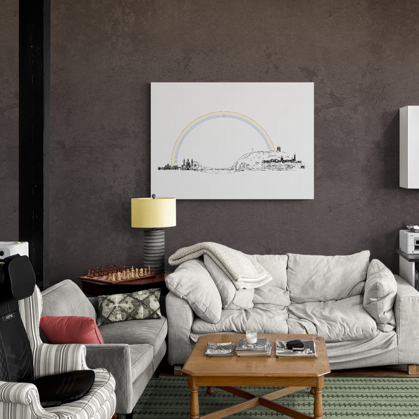 Canvas print of Budapest with a rainbow