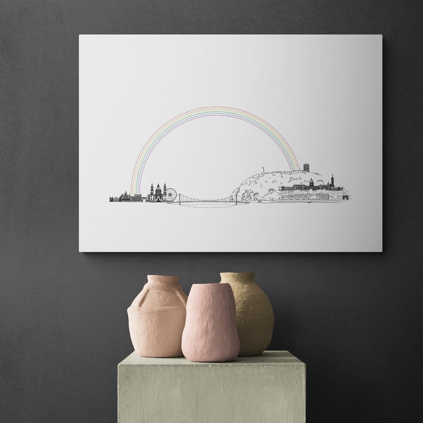 Canvas print of Budapest with a rainbow