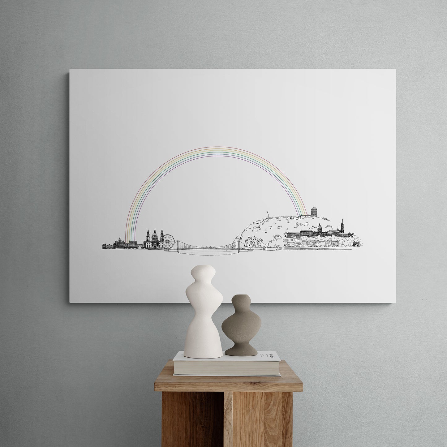 Canvas print of Budapest with a rainbow