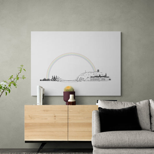Canvas print of Budapest with a rainbow